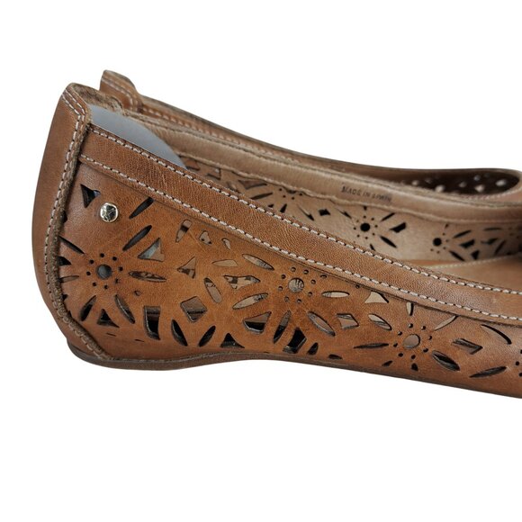 Pikolinos Alcoi Brown Leather Cutout Ballet Flats Size 40 US 9-9.5 Tan Floral - Picture 11 of 12